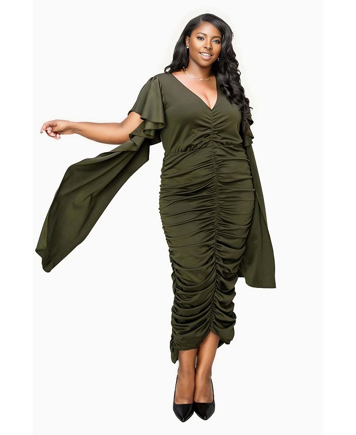 Plus size dress Nadia with ruffles and V-neck L I V D, green