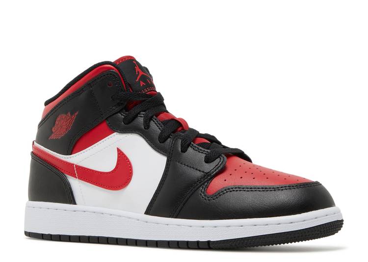 حذاء رياضي AIR JORDAN 1 MID GS 'BLACK FIRE RED'، أسود