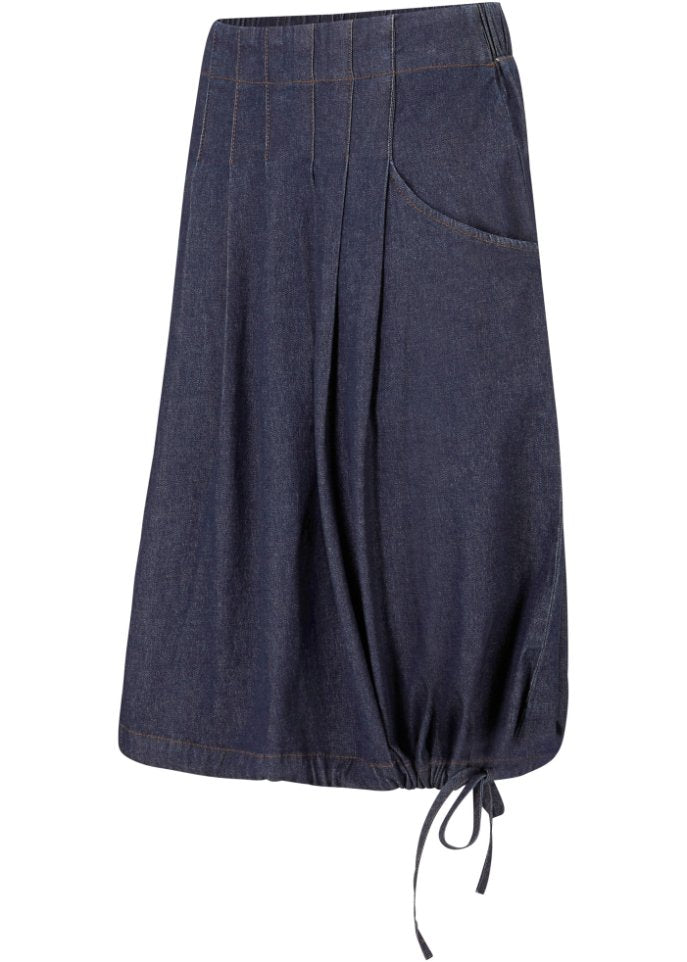 Stretch denim skirt with pintucks and comfortable belt Bpc Bonprix Collection, blue