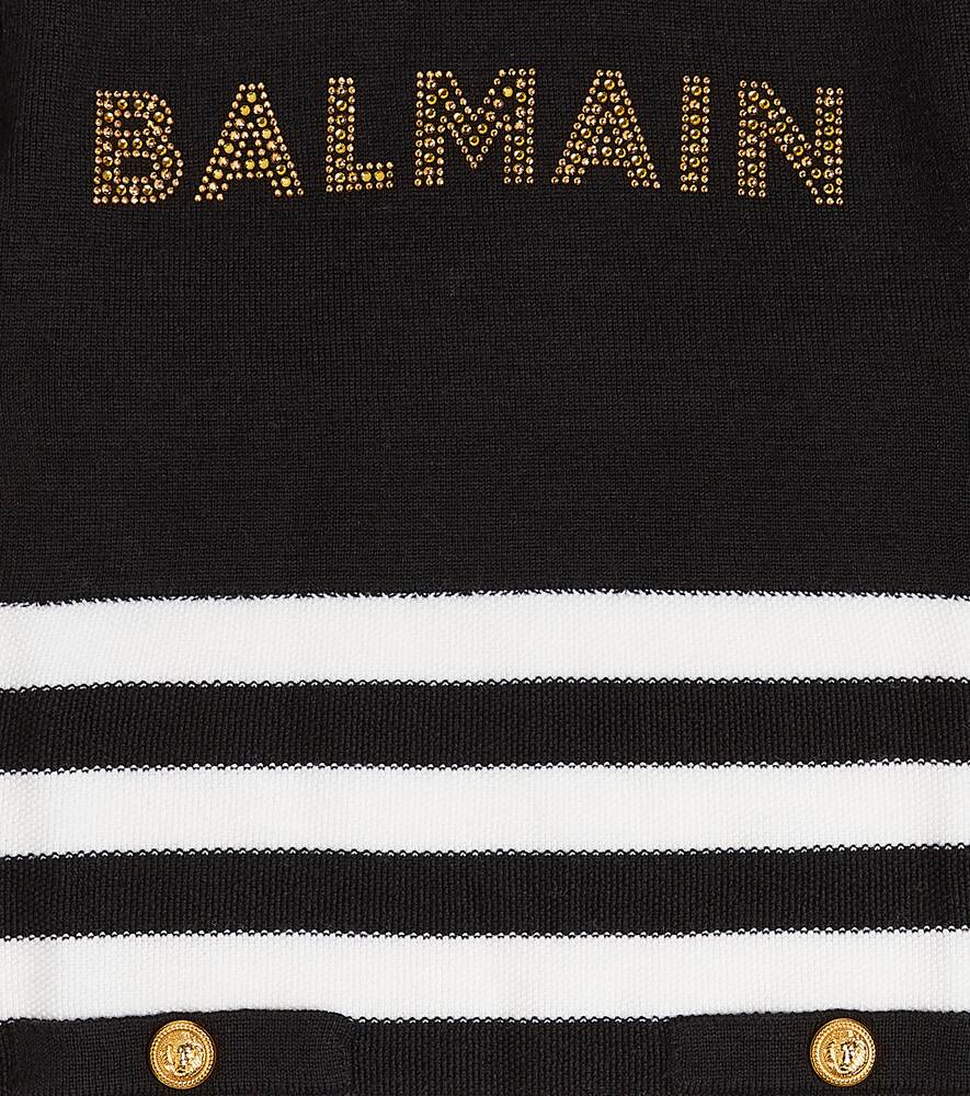 Balmain Logo Striped Jersey Dress, Black