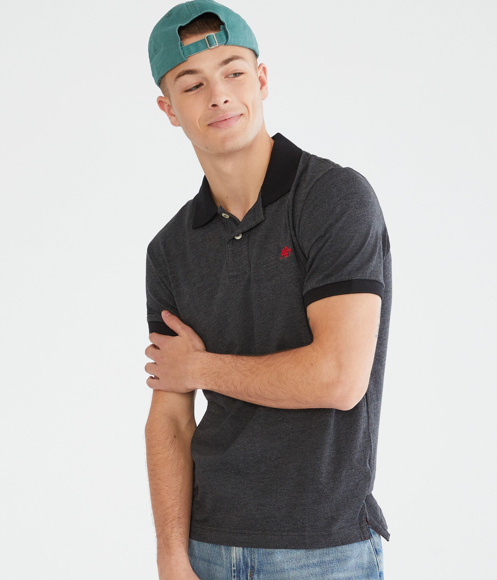 A87 Aeropostale logo polo shirt, black