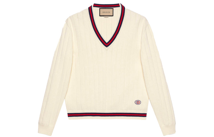 Gucci Men's V-Neck Sweater Beige/Red