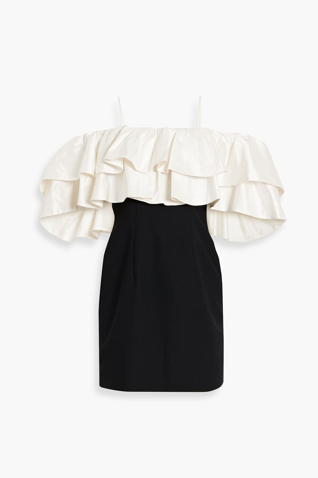 Taffeta and Crepe Off Shoulder Mini Dress with Ruffles RASARIO, Black