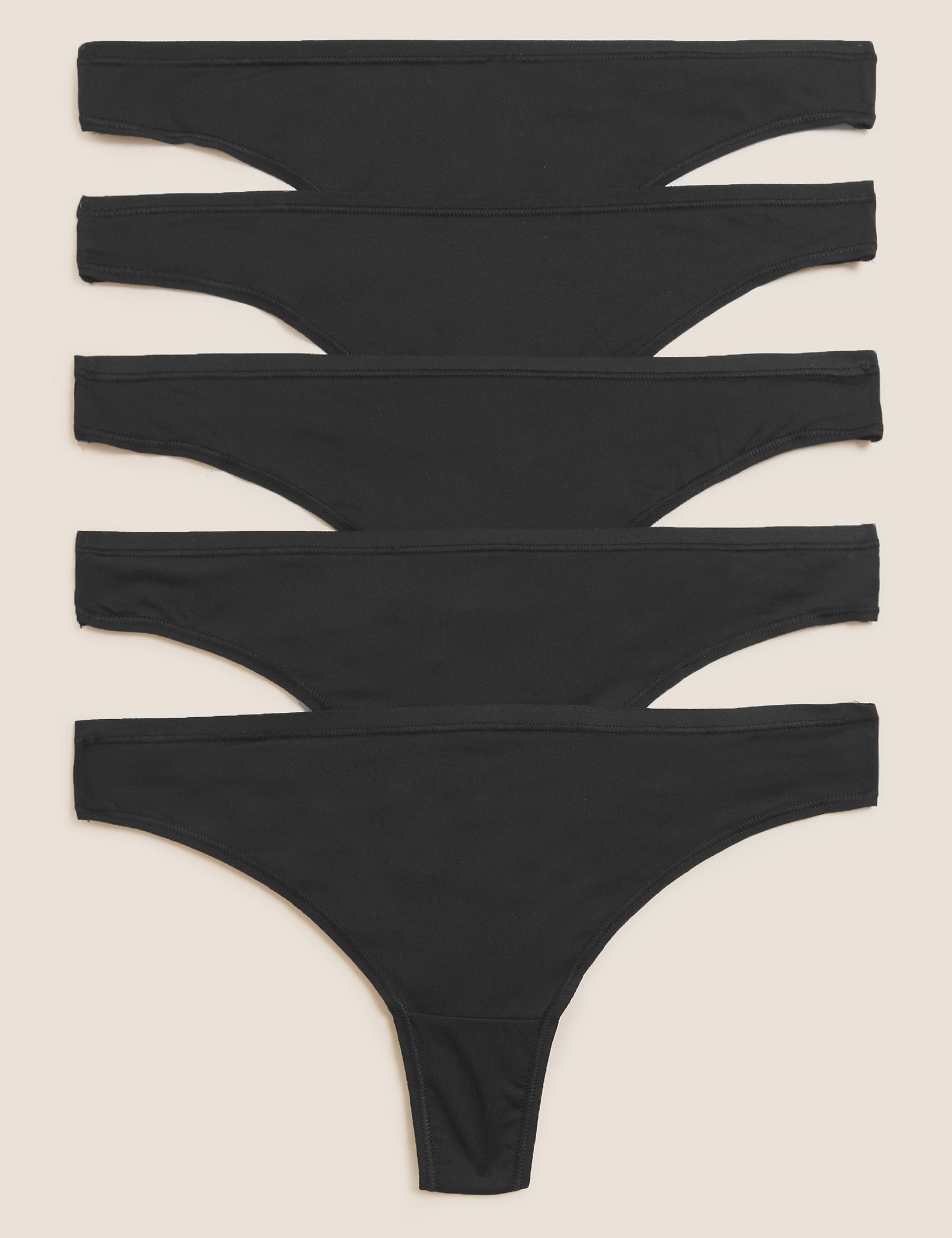 5 pieces. Marks & Spencer low rise microfiber thong No VPL, black