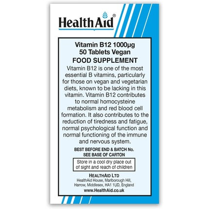 Vitamin B12 1000 mcg extended release, 50 tablets, Healthaid