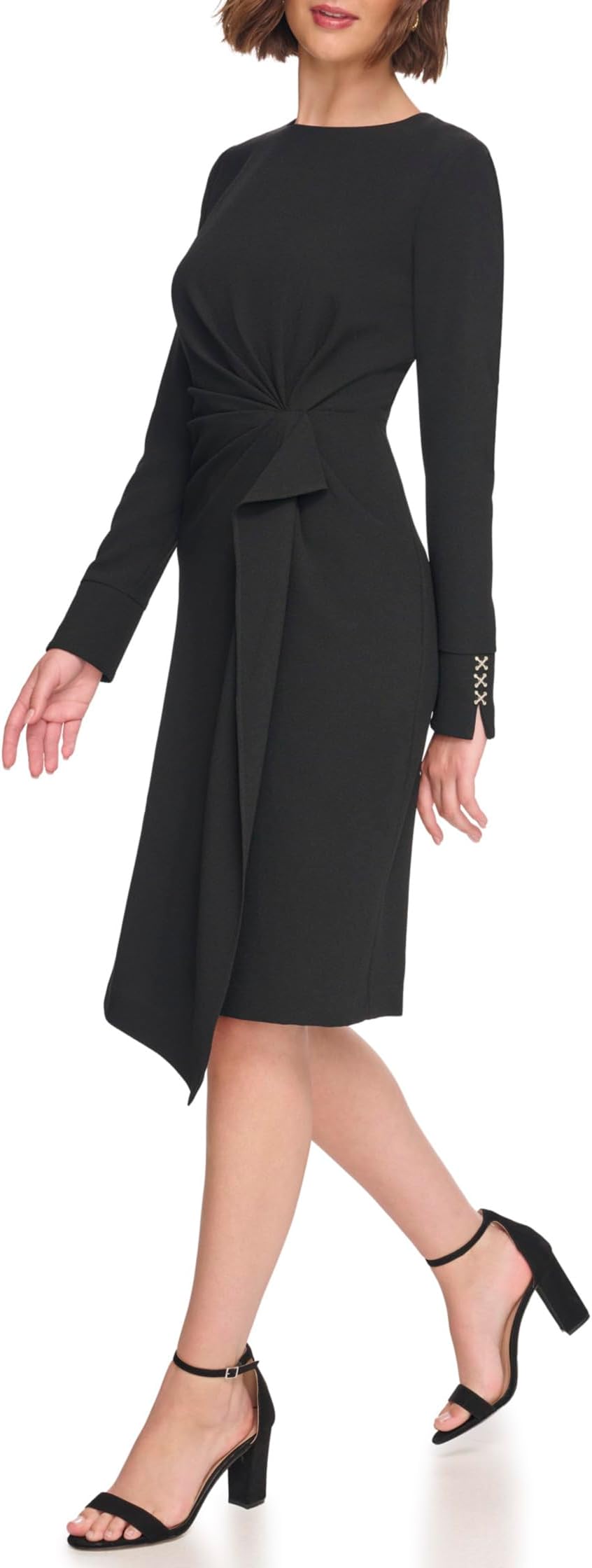 Tommy Hilfiger Long Sleeve Drape Crepe Knot Waist Dress, Black