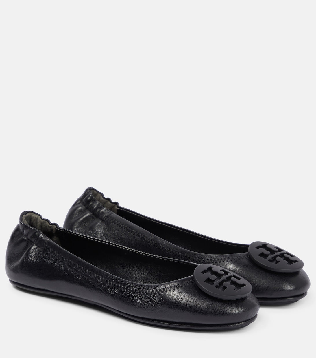 Tory Burch Leather Minnie Flats, Black