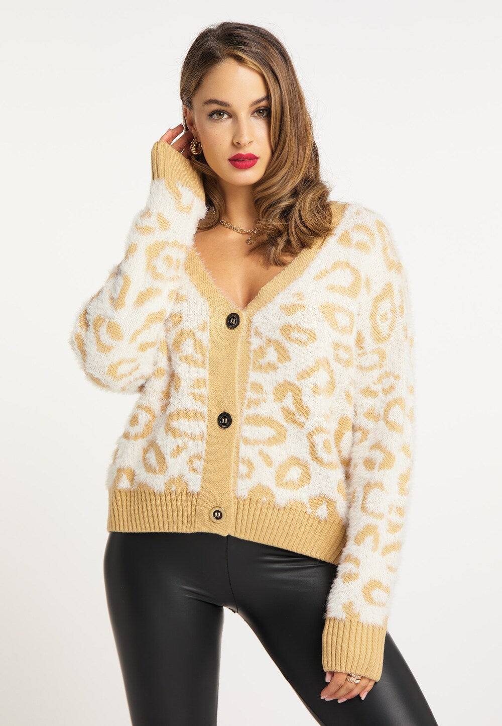 Knitted cardigan Faina, white wool