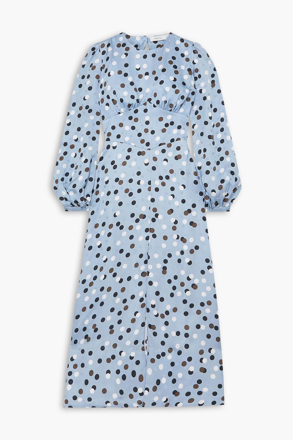 RACIL Elisa Satin Jacquard Midi Dress with Polka Dot Cutouts, Blue