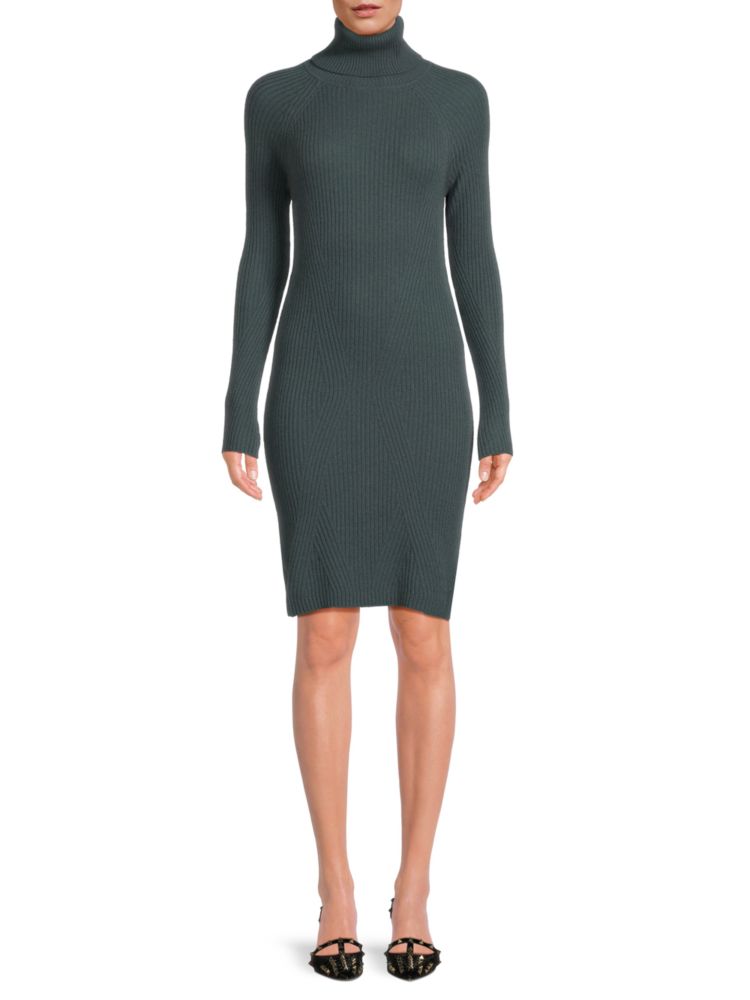 Qi Cashmere Ribbed Cashmere Turtleneck Dress in Kernwood