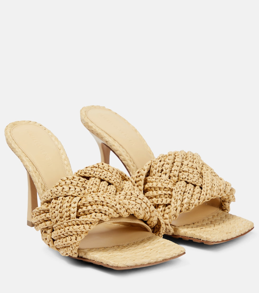 Bottega Veneta Quilted Raffia Mules, Beige