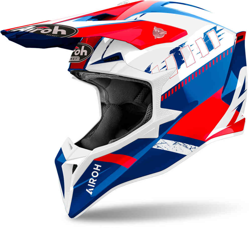 Wraaap Feel Airoh Motocross Helmet, White/Blue/Red