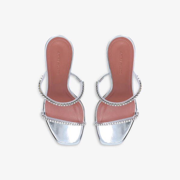 Amina Muaddi leather heeled Gilda mules with crystals, color other