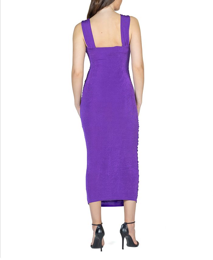 Women's Halter Midi Bodycon Dress with Ruffles 24seven Comfort Apparel violet