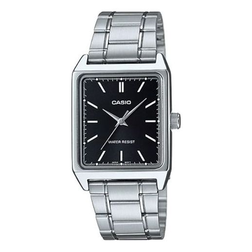 Watch CASIO Square Stainless Steel Band Stainless Steel Strap Black Analog, black