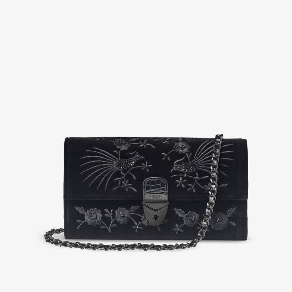 Aspinal Of London Floral Embroidered Mayfair Leather Clutch, Black