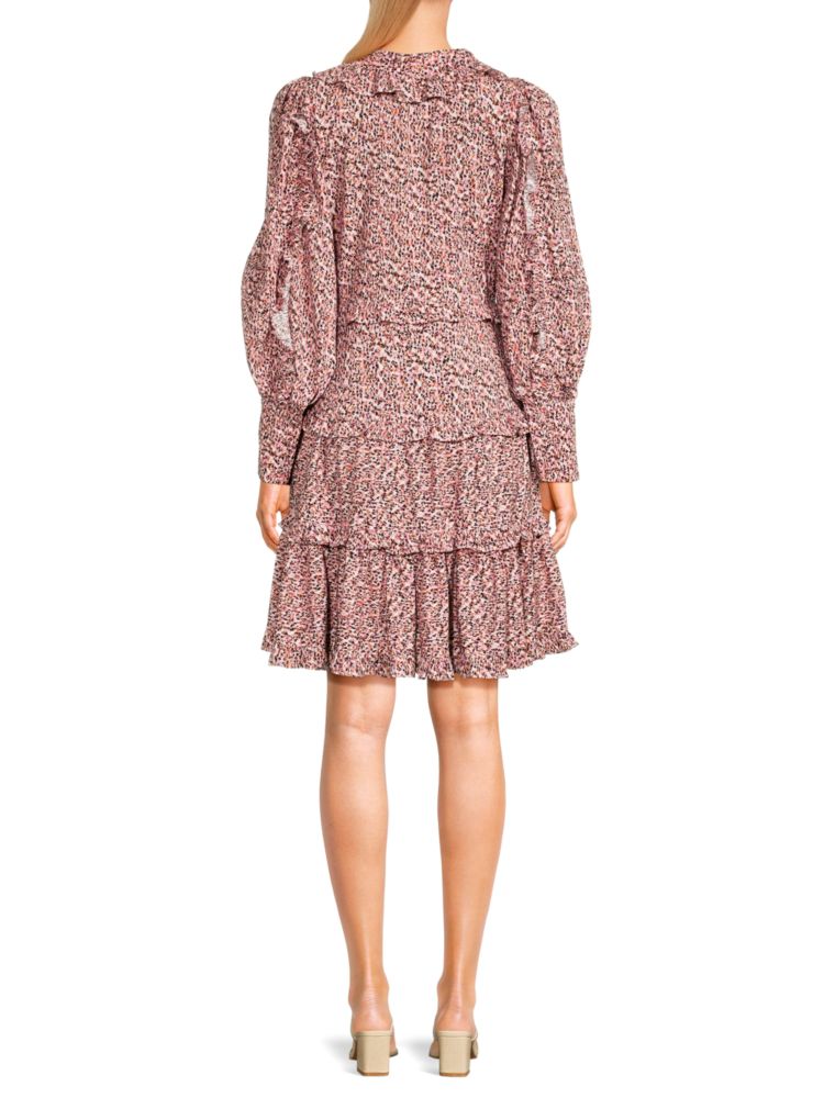 Aware By Vero Moda VmWow Print Tiered Mini Dress with Ruffles in Super Pink