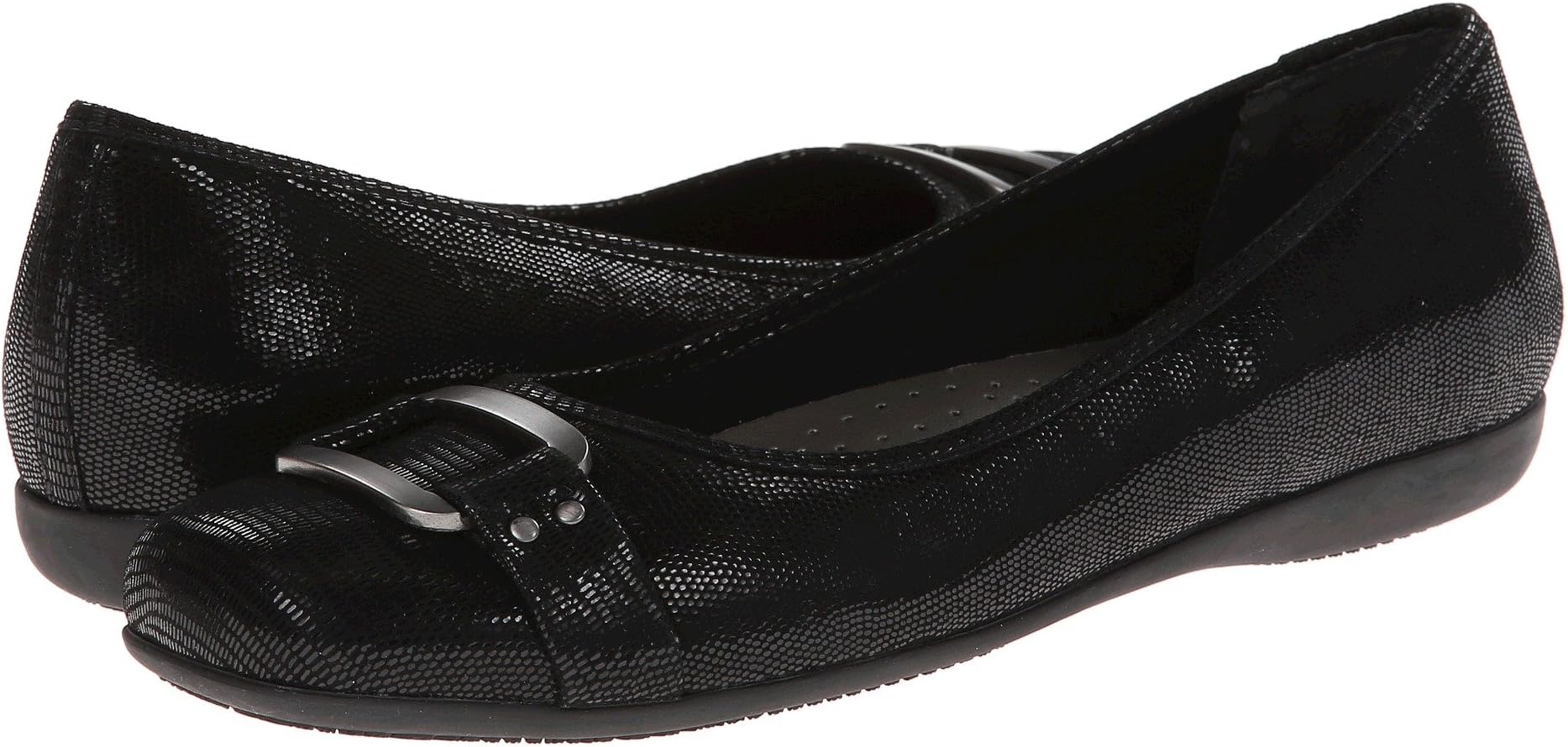 Sizzle Trotters Flats in Black Patent Suede Lizard Leather