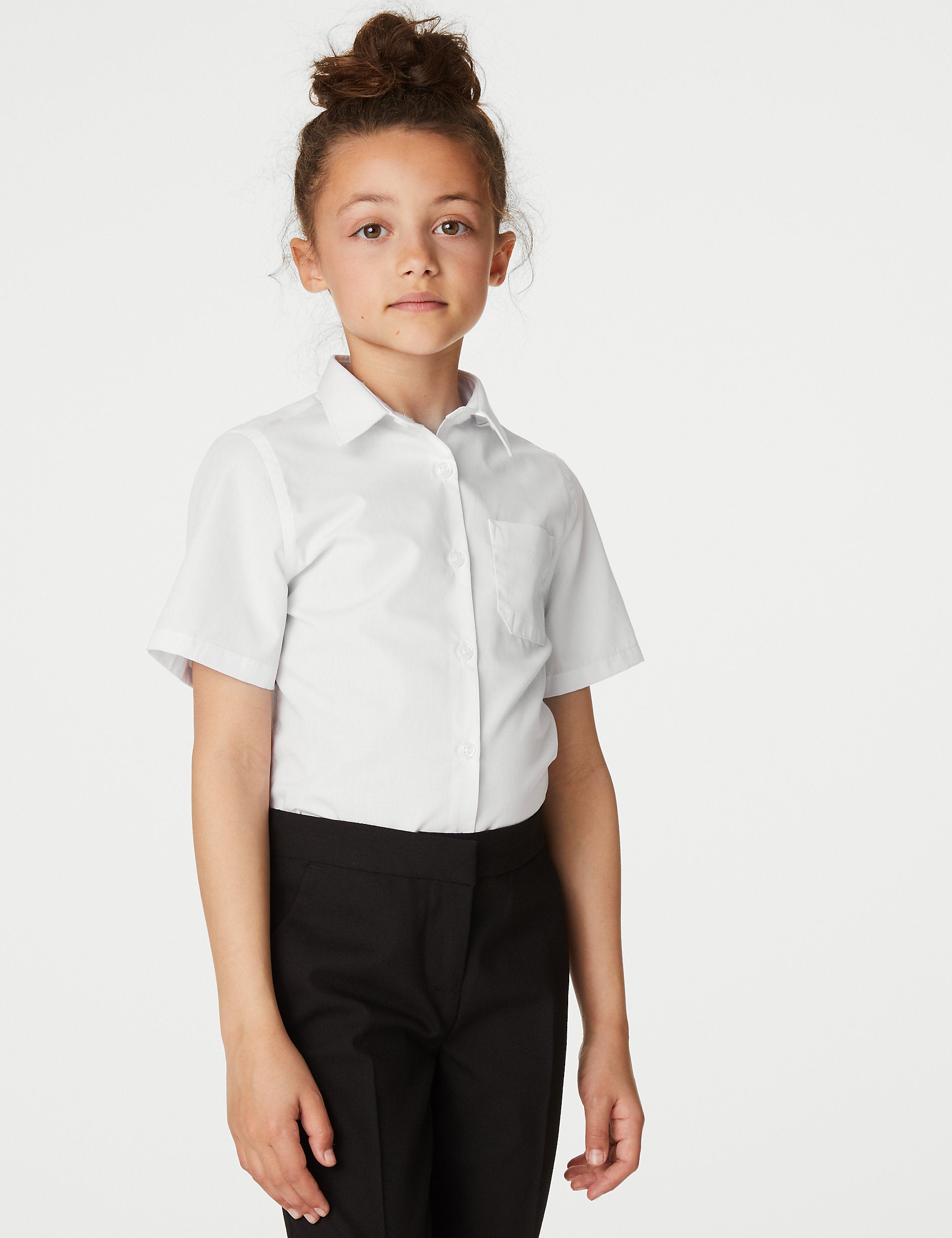 2 pairs of girls' (2-18 years) slim fit school shirts without ironing Marks & Spencer white