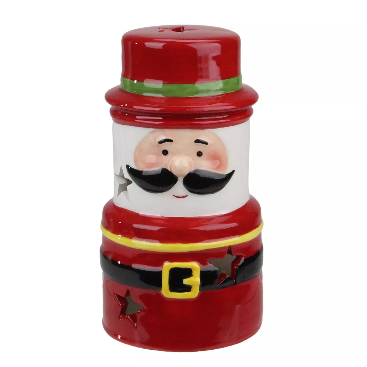 5.5 Inch Red Ceramic Santa Gnome Christmas Candle Holder