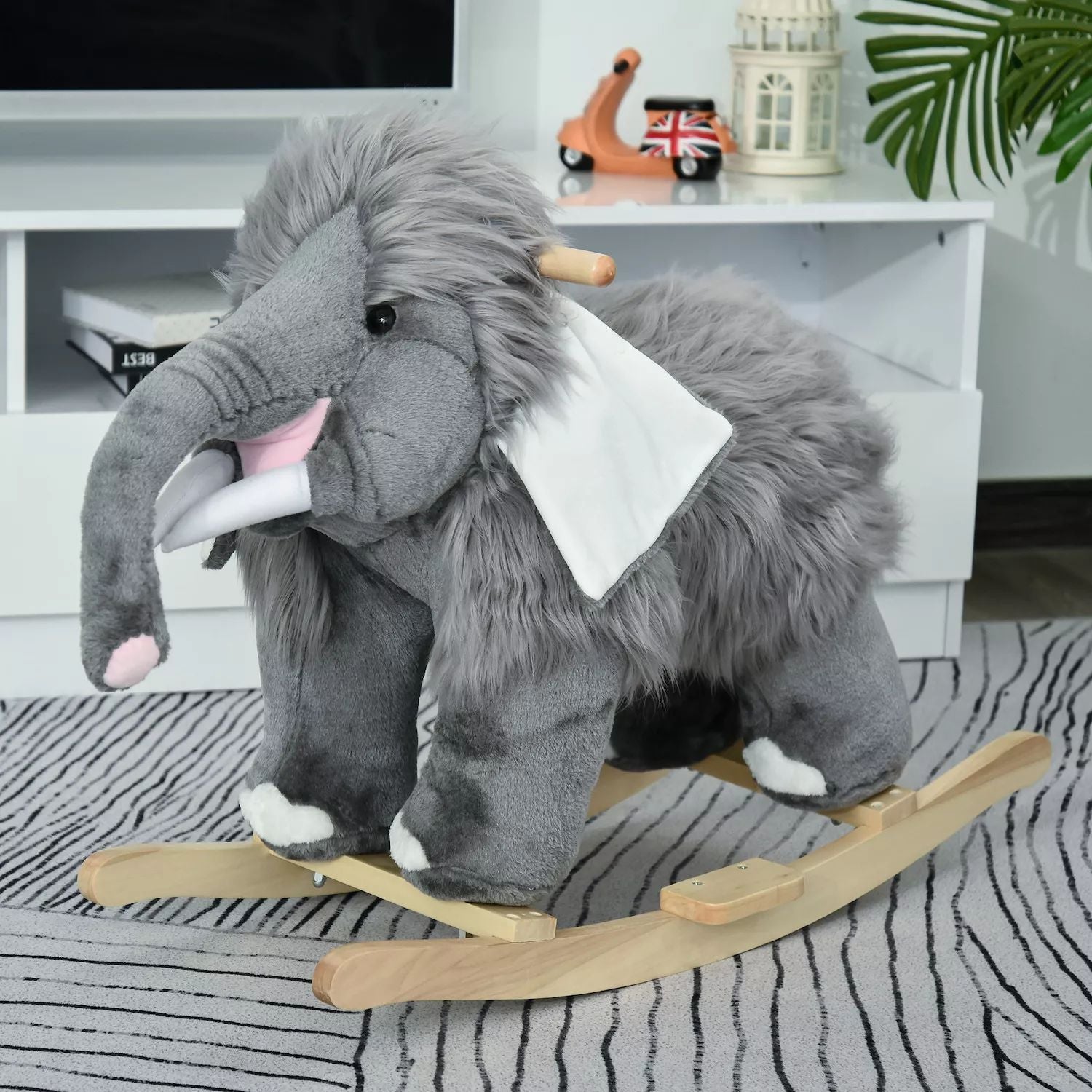 Qaba Mammoth Style Baby Rocking Toy with Fun Music and Soft Plush Fabric for 18-36 Months Baby Qaba