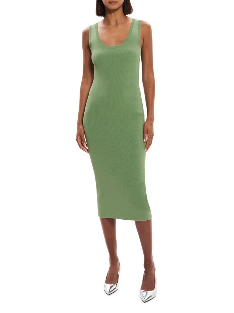 Theory Sleeveless Ribbed Midi Dress in Leaf