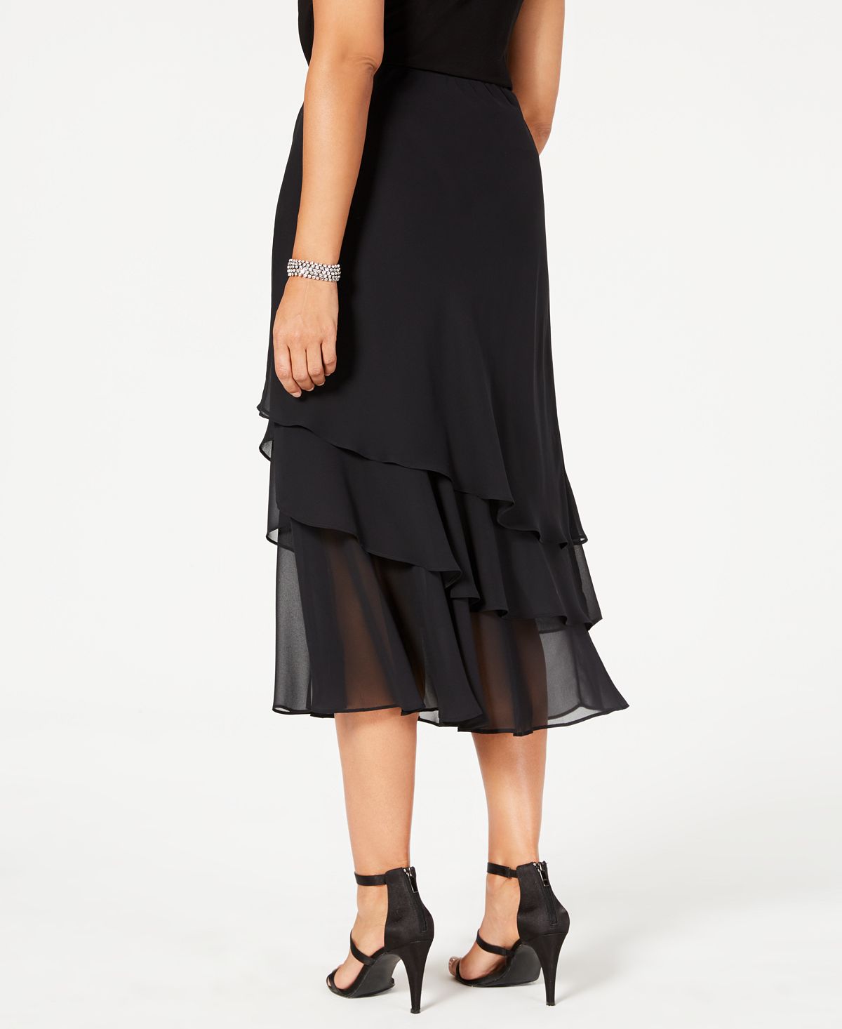 Skirt, multi-tiered chiffon midi Alex Evenings, black