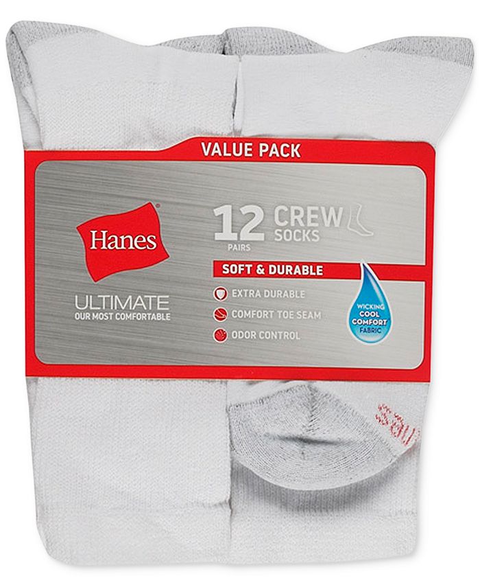 Men's 12-piece Hanes Ultimate Crew Socks, white