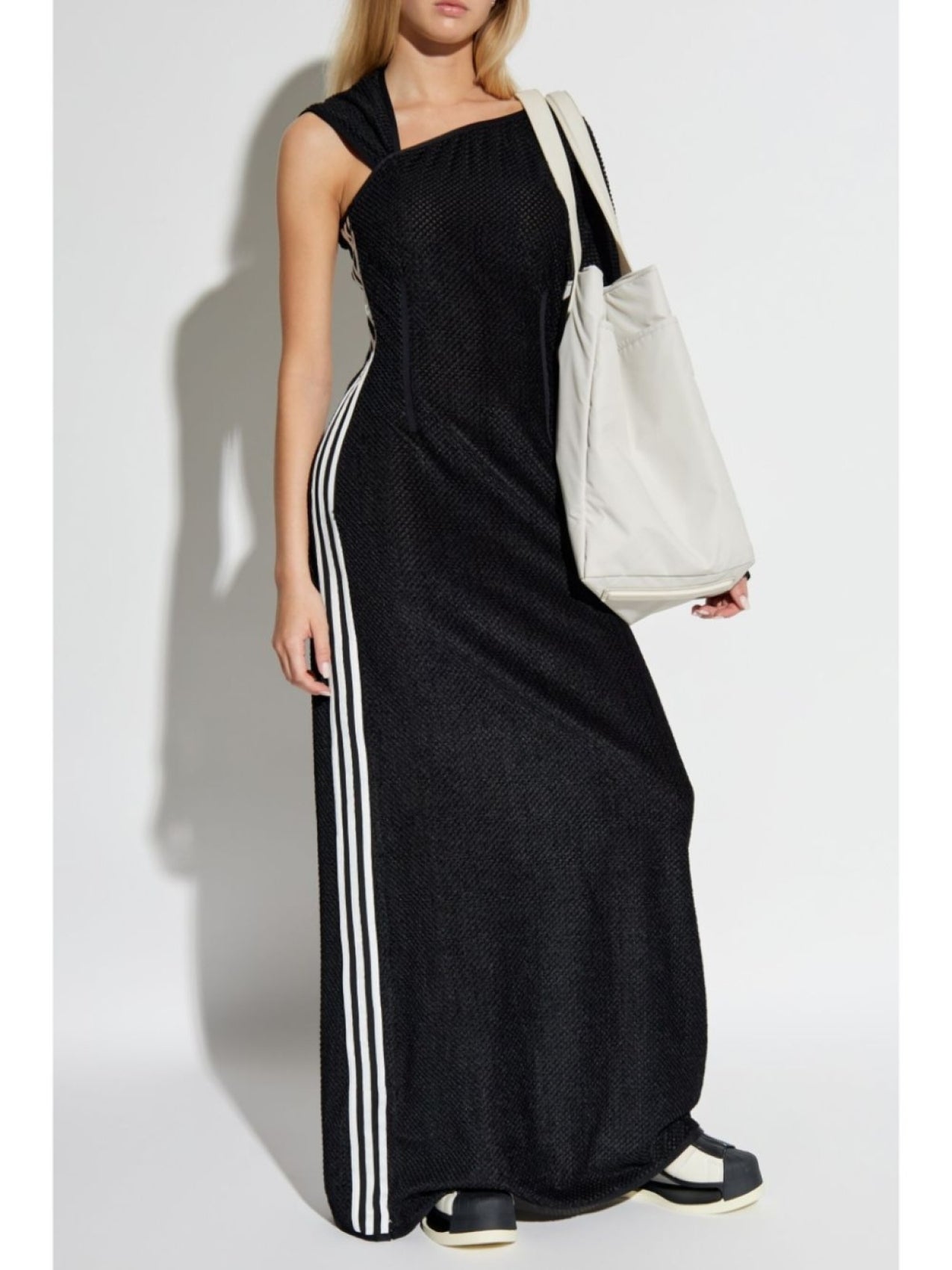 Y-3 One Shoulder Stripe Maxi Dress Black