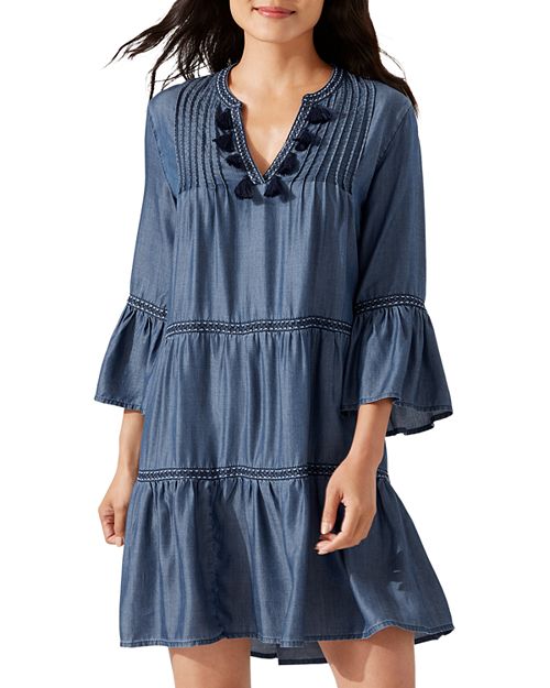 Tommy Bahama Embroidered Chambray Swim Dress in Blue