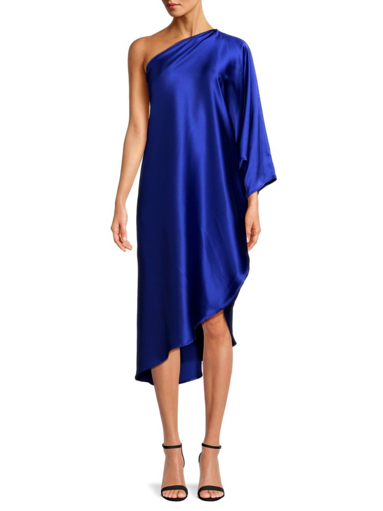 Renee C. One Shoulder Satin Midi Dress, Royal Blue