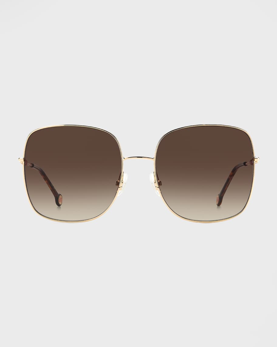 Carolina Herrera Tonal Stripe Monogram Square Metal Sunglasses