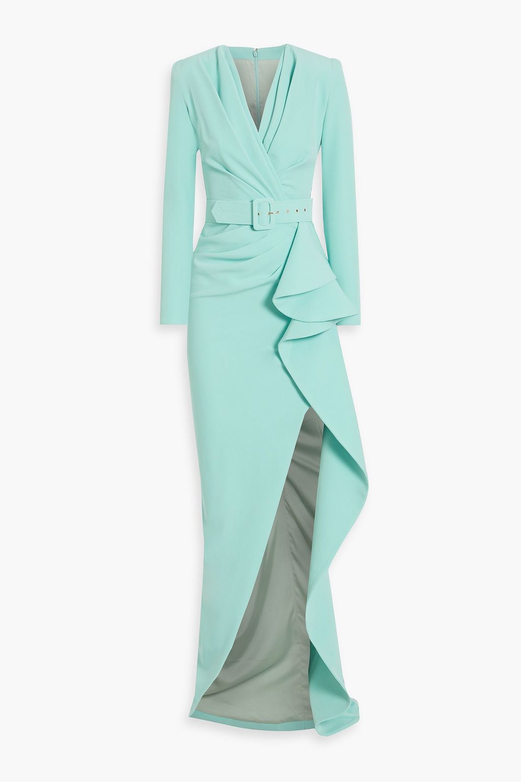 Rhea Costa draped crepe dress with pleats, mint