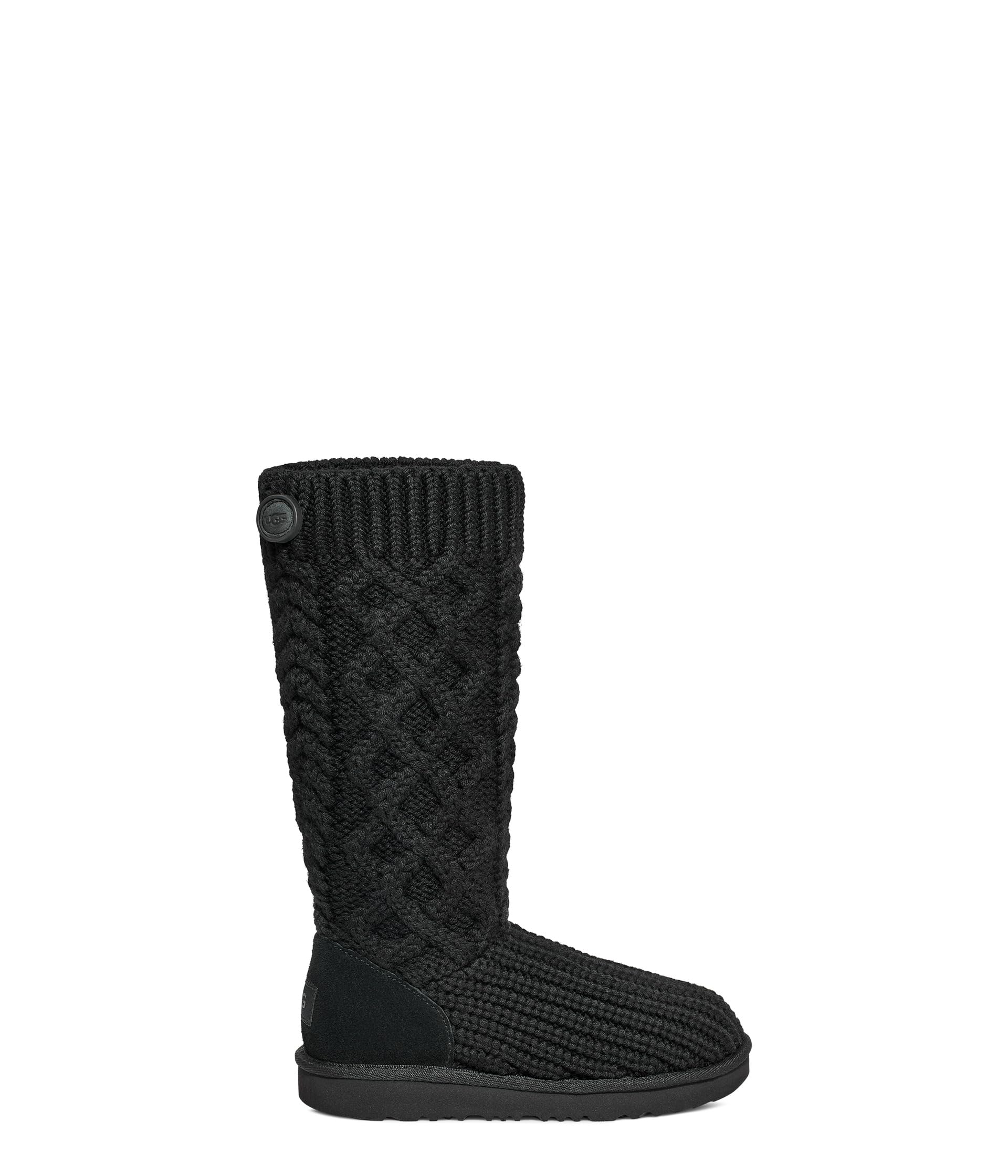 حذاء منزلي UGG Kids Classic Cardi Cabled Knit (Little Kid/Big Kid)، أسود