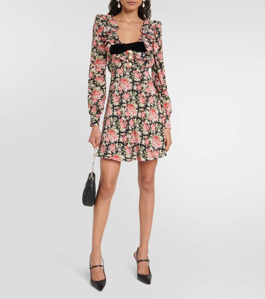 ALESSANDRA RICH silk mini dress with floral print, black