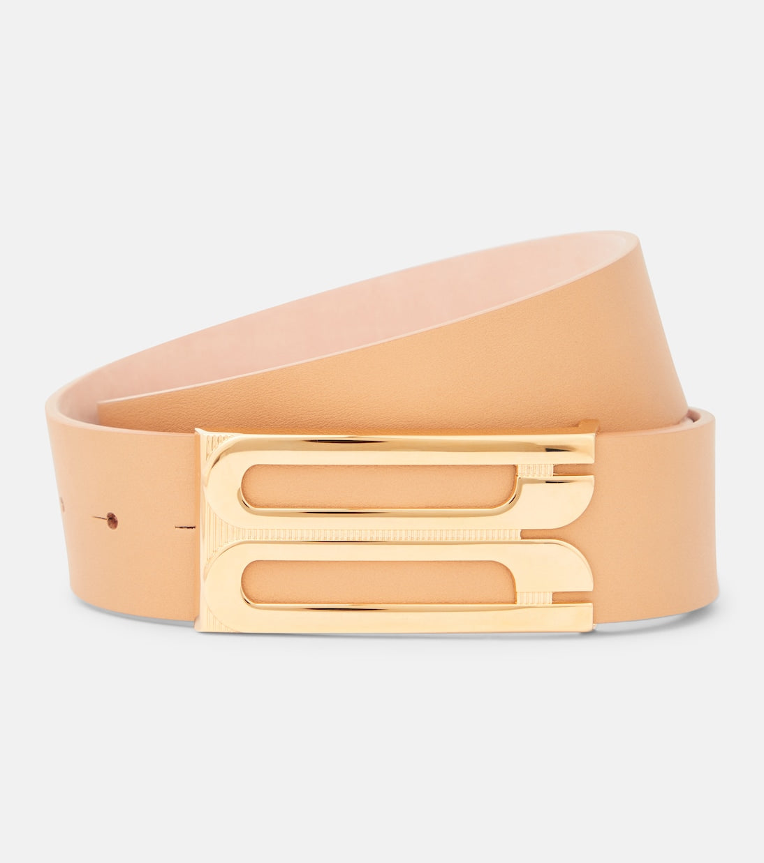 Victoria Beckham Logo Leather Belt, Beige