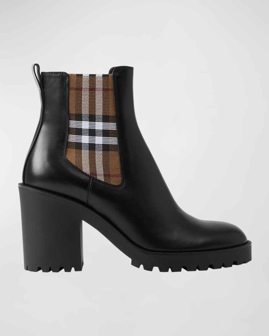 Allostock Burberry Checked Leather Chelsea Boots with Heel