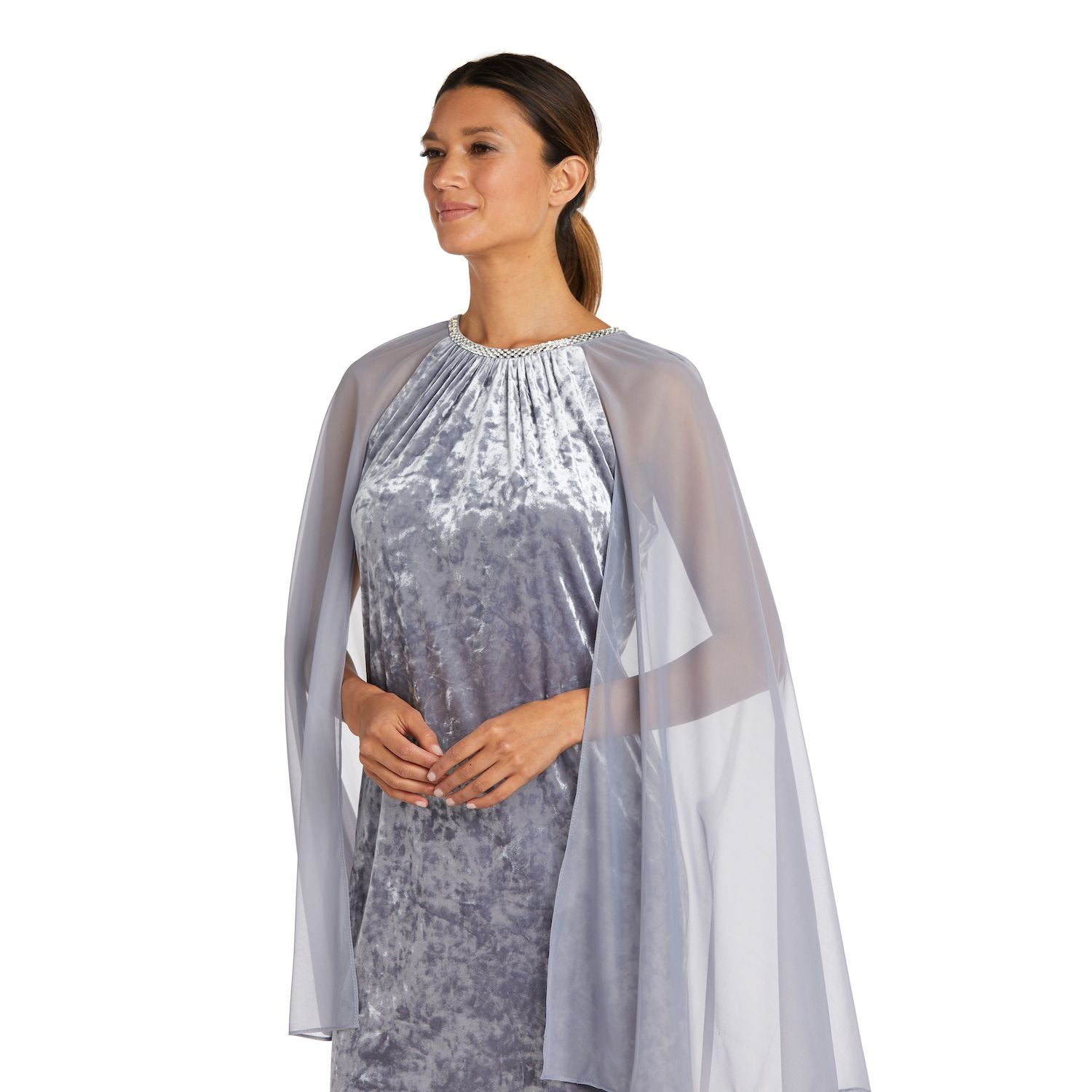 R&M Richards Women's Shift Dress with Rhinestones and R&M Richards Chiffon Cape