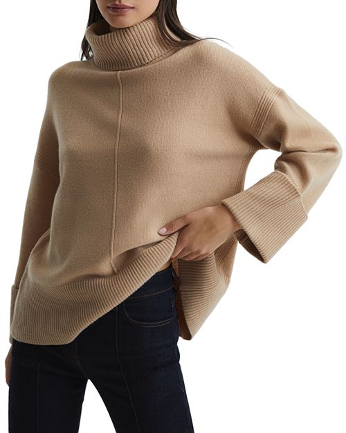 Sarah Wool & REISS Turtleneck Cashmere Sweater, Tan/Beige