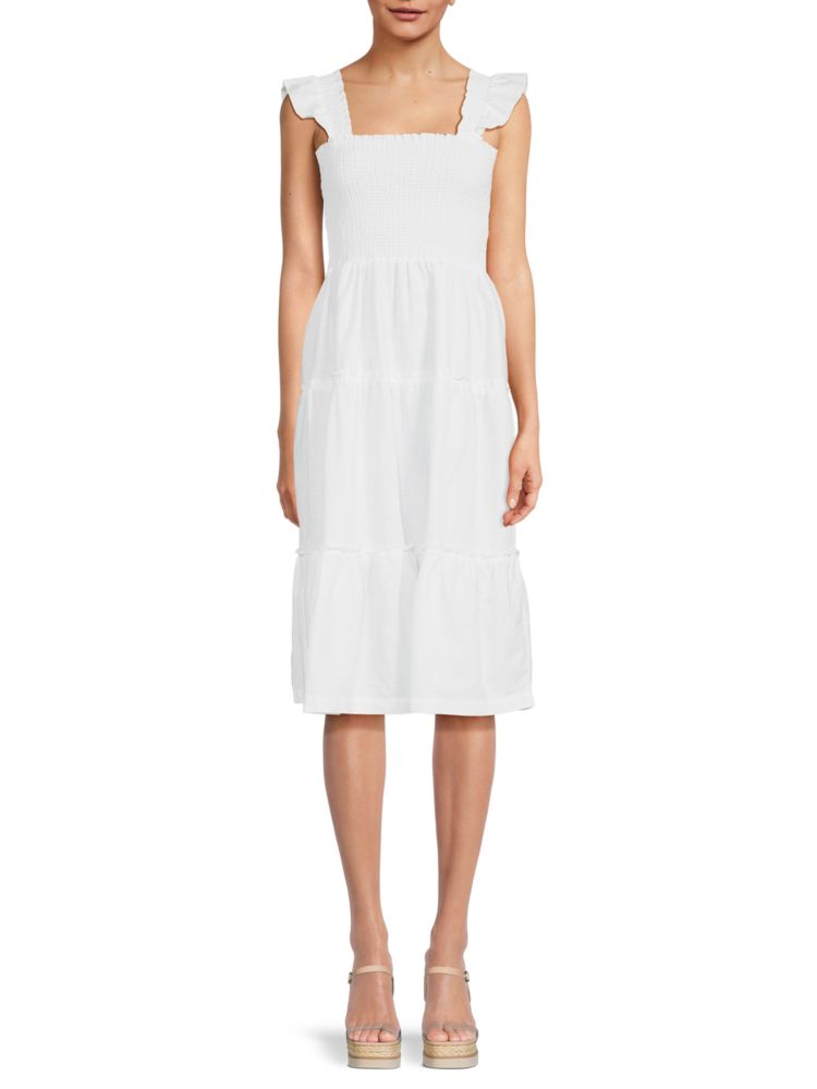 Saks Fifth Avenue Linen Blend Tiered Gathered Dress, White