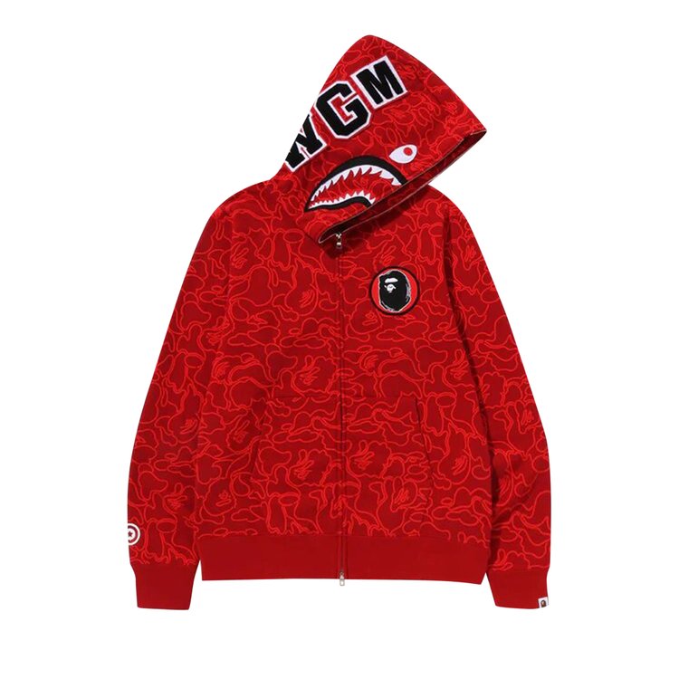 BAPE 30th Anniversary Line Camo Shark Full Zip 'Red' Hoodie, Red