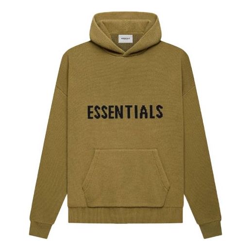 سترة Fear of God Essentials FW21 Knit Pullover Logo Hoodie "Amber" باللون البني