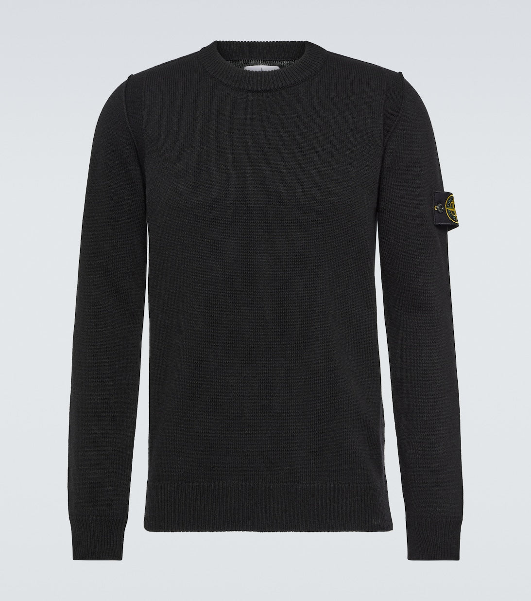 Wool blend sweater with Stone Island logo patch, black