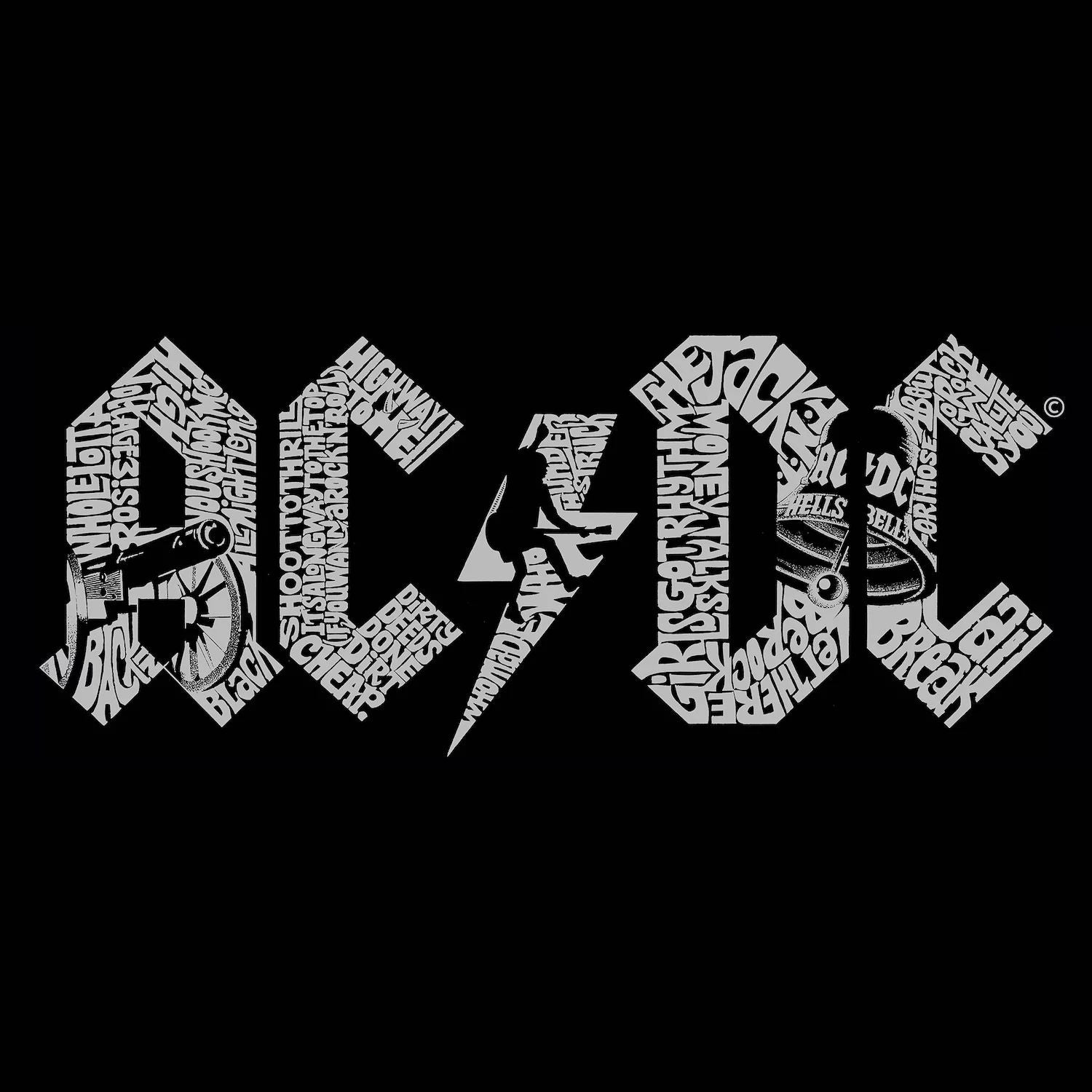 ACDC - تي شيرت رجالي بطبعة Word Art LA Pop Art باللون الرمادي