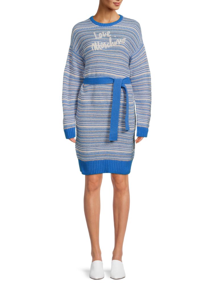 Love Moschino logo striped sweater dress, blue