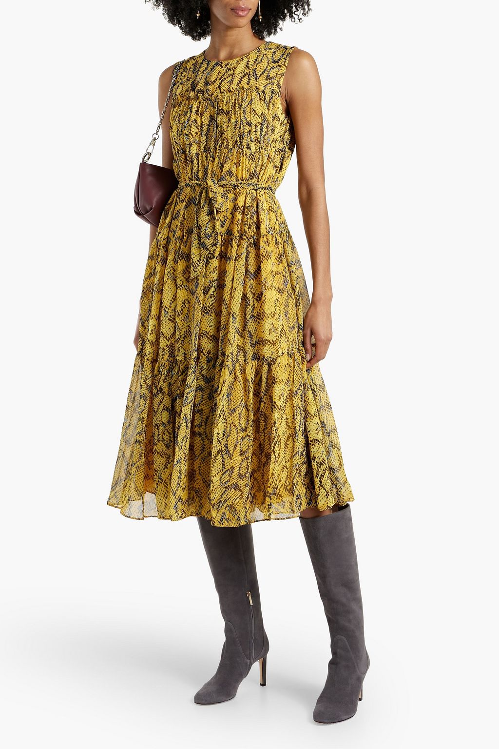 Robert tiered chiffon midi dress with DIANE VON FURSTENBERG print, yellow