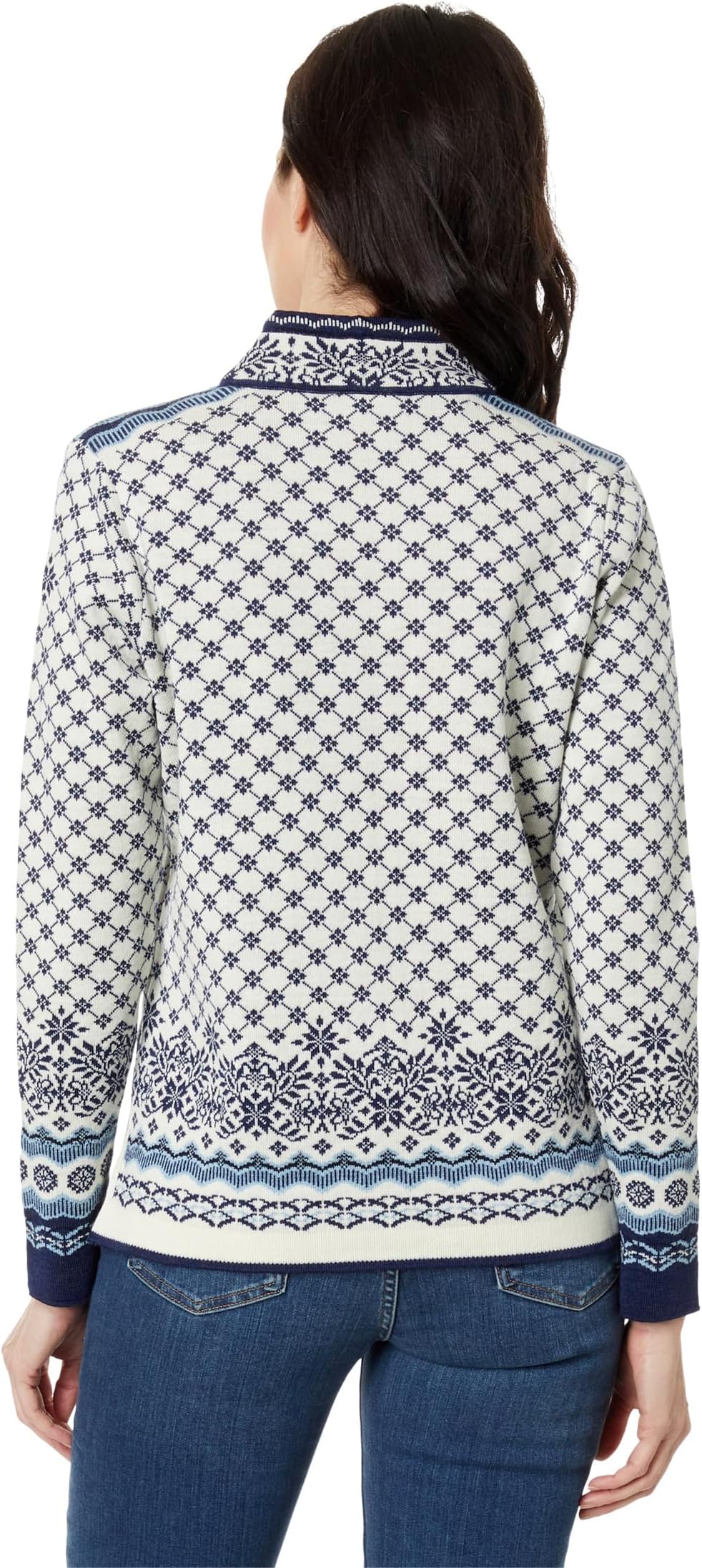 Solfrid Feminine Jacket Dale of Norway Sweater, Off-White/Electric Storm/Navy/Ice Blue