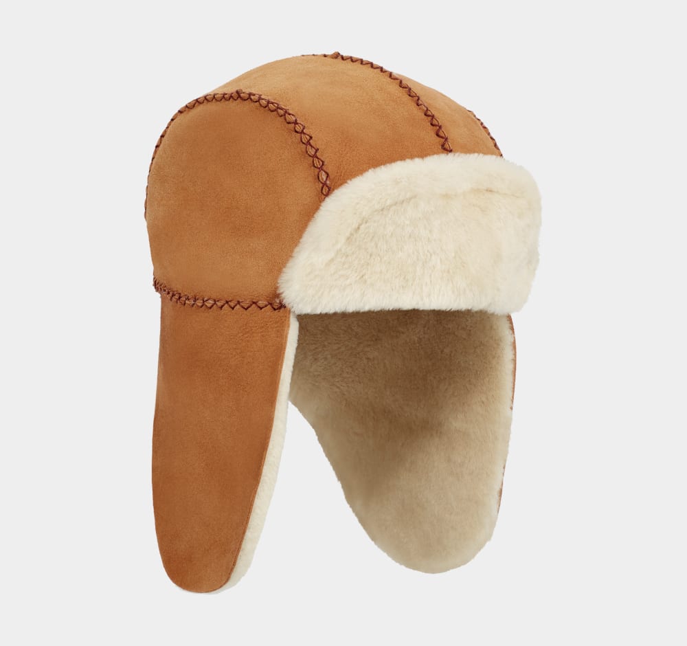 Sheepskin Trapper With Stitch UGG Hat, brown