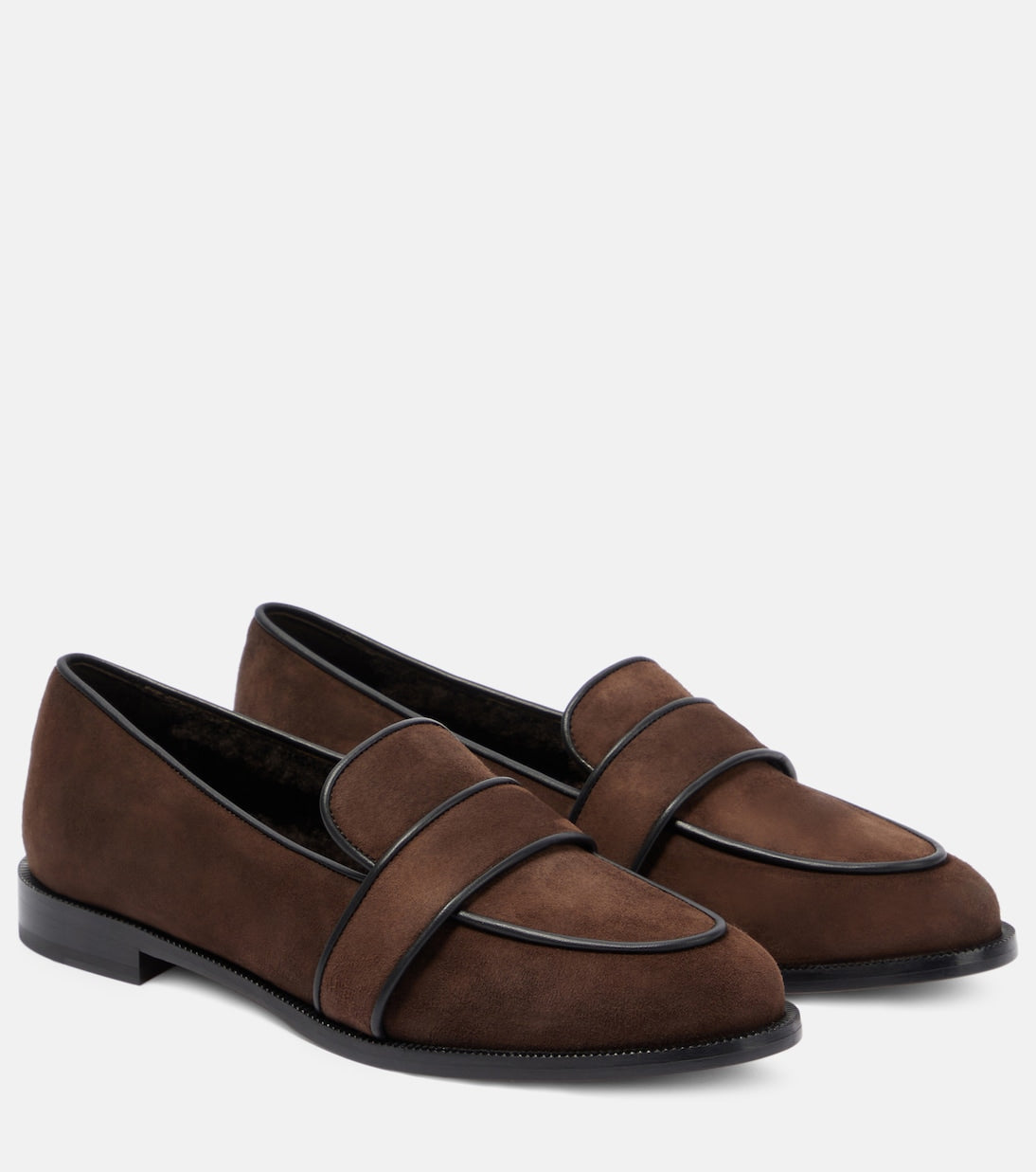 Aquazzura Suede Martin Loafers with Shearling Lining, Brown