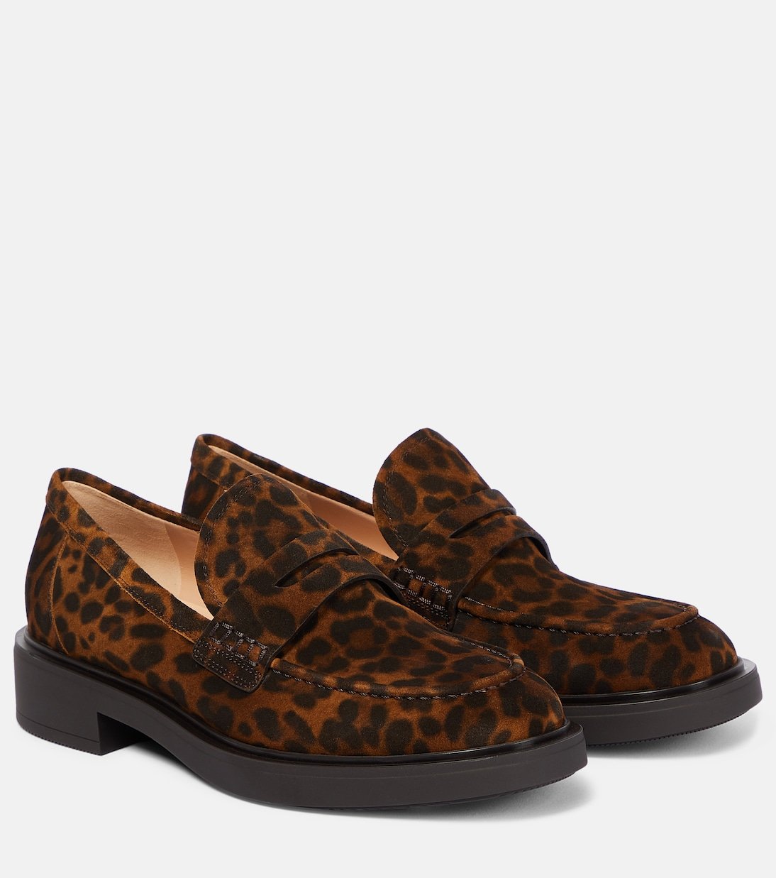 Gianvito Rossi Leopard Print Suede Harris Loafers, Brown